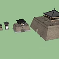 Ancient Architecture Model Featuring City Gate Tower Watchtower Archway And Stone Bridge 3d model