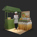Commercial Mobile Food Cart With Green Awning Chef Figurine And Bread Boxes For Street Business