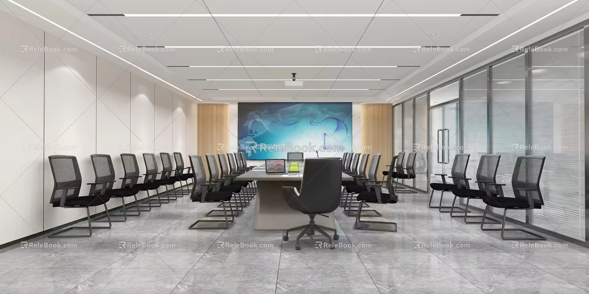 Conference table combination in conference room 3d model