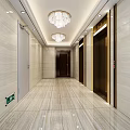 Modern Elegant Elevator Hallway Interior With Marble Floor And Crystal Chandeliers 3d model