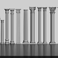 Classical Roman Columns With Various Architectural Styles And Ornate Decorative Capitals