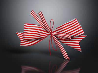 Decorative Ornament Set with Red and White Striped Bow Shiny and Reflective on Dark Surface 3d model