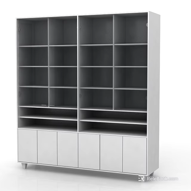 Modern Bookcase Storage Solution With Multiple Open Shelves And Bottom Cabinet Doors 3d model 