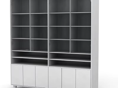 Modern Bookcase Storage Solution With Multiple Open Shelves And Bottom Cabinet Doors 3d model