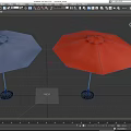Outdoor Patio Umbrella Blue And Red Design With Sturdy Pole And Base