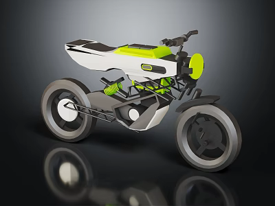 Futuristic White and Green Motorcycle With Modern Frame Sleek Body and Concept Design 3d model