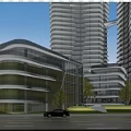 Sleek Contemporary Commercial Complex With Glass Facade High Rise Towers And Urban Pedestrian Area