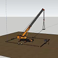 Orange Mobile Crane Lifting Load At Urban Construction Site With Traffic Cones