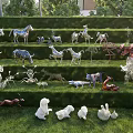 Wire And Metal Animal Landscape Sculptures On Tiered Lawn