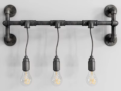 Industrial Style Metal Pipe Wall Light with Three Edison Filament Bulbs 3d model