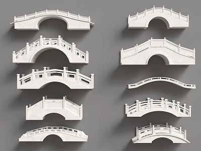 Various White Stone Bridge Models With Different Arch And Railing Designs 3d model