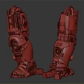 Futuristic Sci Fi Character Mechanical Leg Prosthetics With Radiation Symbols And Armored Design