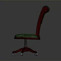 Classic Single Chair With Green Cushioned Back Seat And Mahogany Wooden Swivel Wheeled Base
