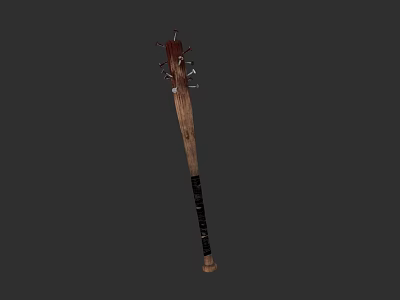 Traditional Spiked Weapon Featuring Wooden Handle And Metal Spiked Head 3d model