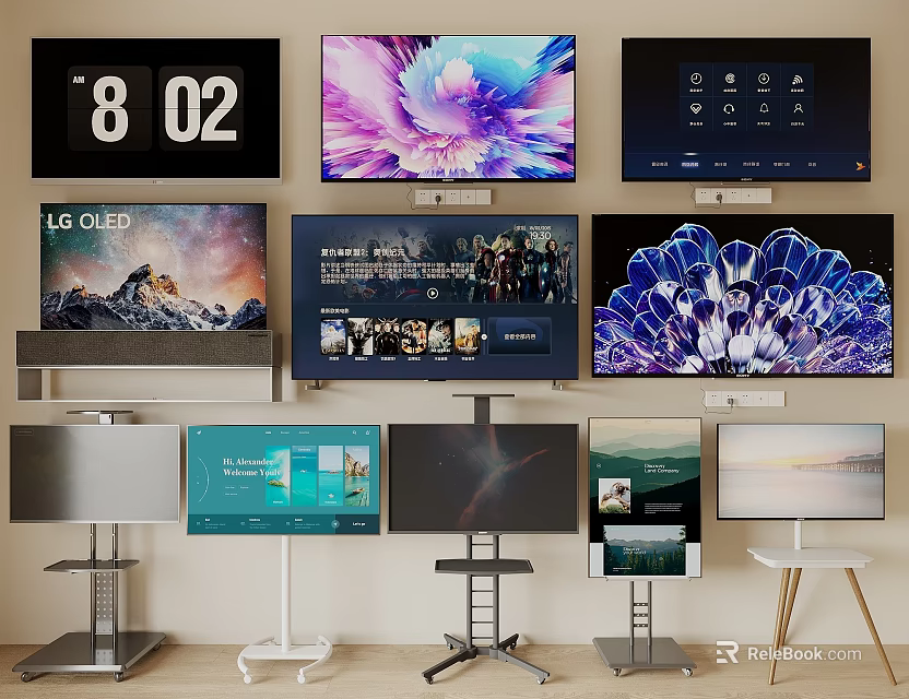 Modern Televisions With Various Designs Screens Stands And Smart Entertainment Features 3d model 