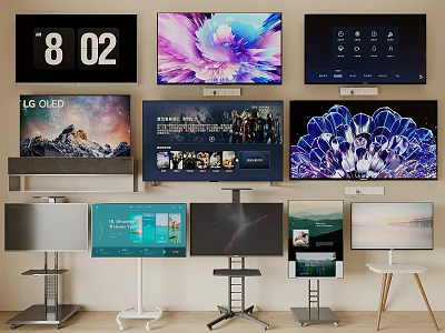 Modern Televisions With Various Designs Screens Stands And Smart Entertainment Features 3d model