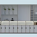 Modern Decorative Cabinet Interior With Vases Shelves Lighting And Cabinet Doors