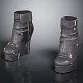Stylish Leather High Heel Boots With Thick Sole Metal Chain Detail And Wedge Design