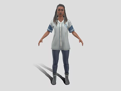 A Woman Standing in Striped Shirt Blue Jeans and Boots on Neutral Background 3d model