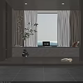 Modern Living Room Bay Window With Wooden Wall Green Plant Clock Pillows And Blanket