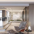 Modern Living And Dining Area Interior With Dining Table Chairs Large Windows Recessed Lighting And Cabinets