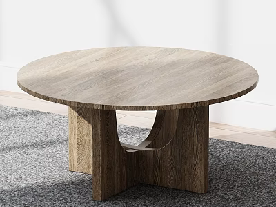 Modern Minimalist Round Wooden Coffee Table With Wood Grain On Living Room Carpet 3d model