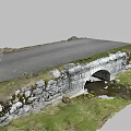 Arched Stone Bridge Structure With Stone Walls Grass Field And Small Stream 3d model