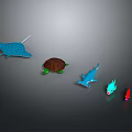 Various Marine Animals Blue Spotted Ray Brown Turtle And Colorful Fish On Grey Background