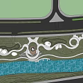 Modern Waterfront Landscape Design With Curved Pathways Green Spaces And Trees