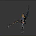 Warrior Woman With Blue Wings Golden Crown And Sword In Armor
