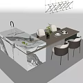 Modern Dining Table Set With Marble Countertop Island Chairs And Pendant Light Fixture