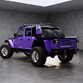 Purple Off Road Car With Large Tires And Roof Lights In Studio Setting