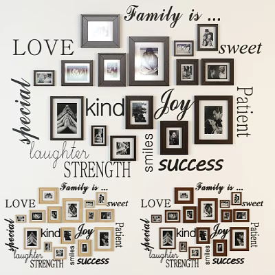Family Photo Wall With Decorative Frames Love Joy Laughter Strength Sweet Smiles Memories 3d model