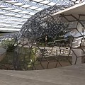 Mall Lobby Interior Design With Glass Roof And Unique Geometric Structure And Green Plants