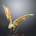 Golden Mythical Dragon Character With Bright Orange Wings And Shiny Scales