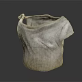 Textured Fabric Pouch In Light Gray With Folded Top And Knot Detail