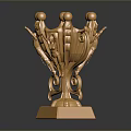 Golden Metallic Trophy Shaped Home Decor Ornament With Spherical Top And Square Base