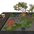Beautiful Courtyard Garden With Wooden Deck Stone Paving Lush Plants Decorative Stones And Seating Area