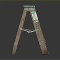 Vintage Wooden Step Ladder With Aged Brown Finish And Green Accents