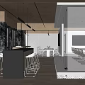 Modern Public Office Space With Open Layout Black Bar Counter Glass Partitions And Chairs