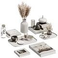 Minimalist Modern Decorative Ornament Combination With Vase Tray Books And Dried Grass