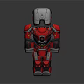 Red And Silver Robot Character With Mechanical Armor And Metallic Surface
