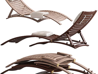 Slatted Wooden Lounge Chairs In Different Colors With Foldable Design And Cushions 3d model