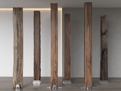 Natural Wooden Columns As Stylish Decorative Elements In Modern Interior Space 3d model