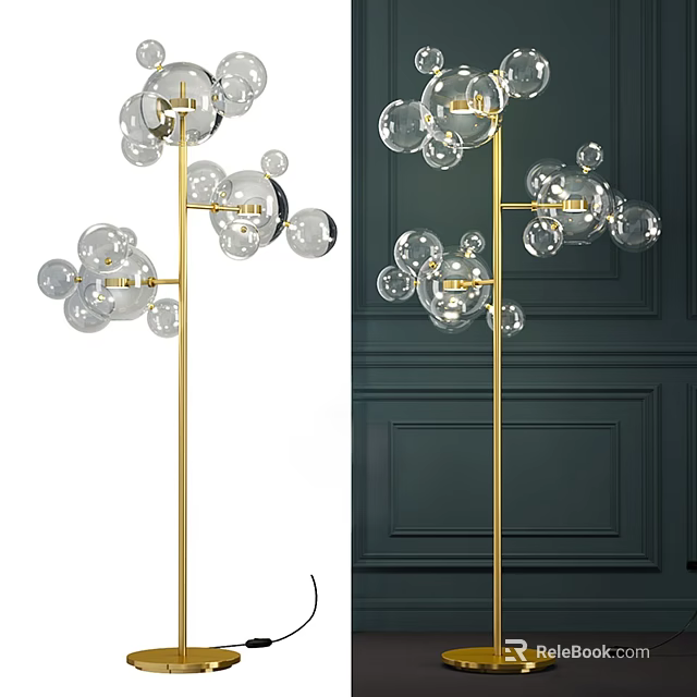 Modern Floor Lamp With Multiple Glass Bubbles And Golden Metal Stand For Home Interior 3d model 