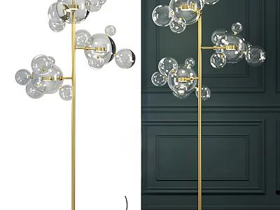 Modern Floor Lamp With Multiple Glass Bubbles And Golden Metal Stand For Home Interior 3d model