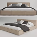 Modern Beige Fabric Double Bed With Headboard Multiple Pillows And Blanket 3d model