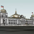 Classical Style Office Building With Golden Domes Flags Towers And Ornate Details