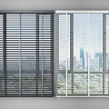 Light and Dark Colored Window Blinds Installed on Windows With City Buildings View 3d model