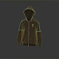 Black Zippered Hoodie With Gold Stripes And Front Logo For Casual Daily Use